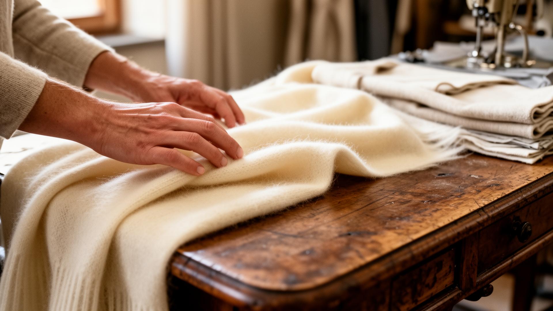 Italian atelier — hands working with cashmere